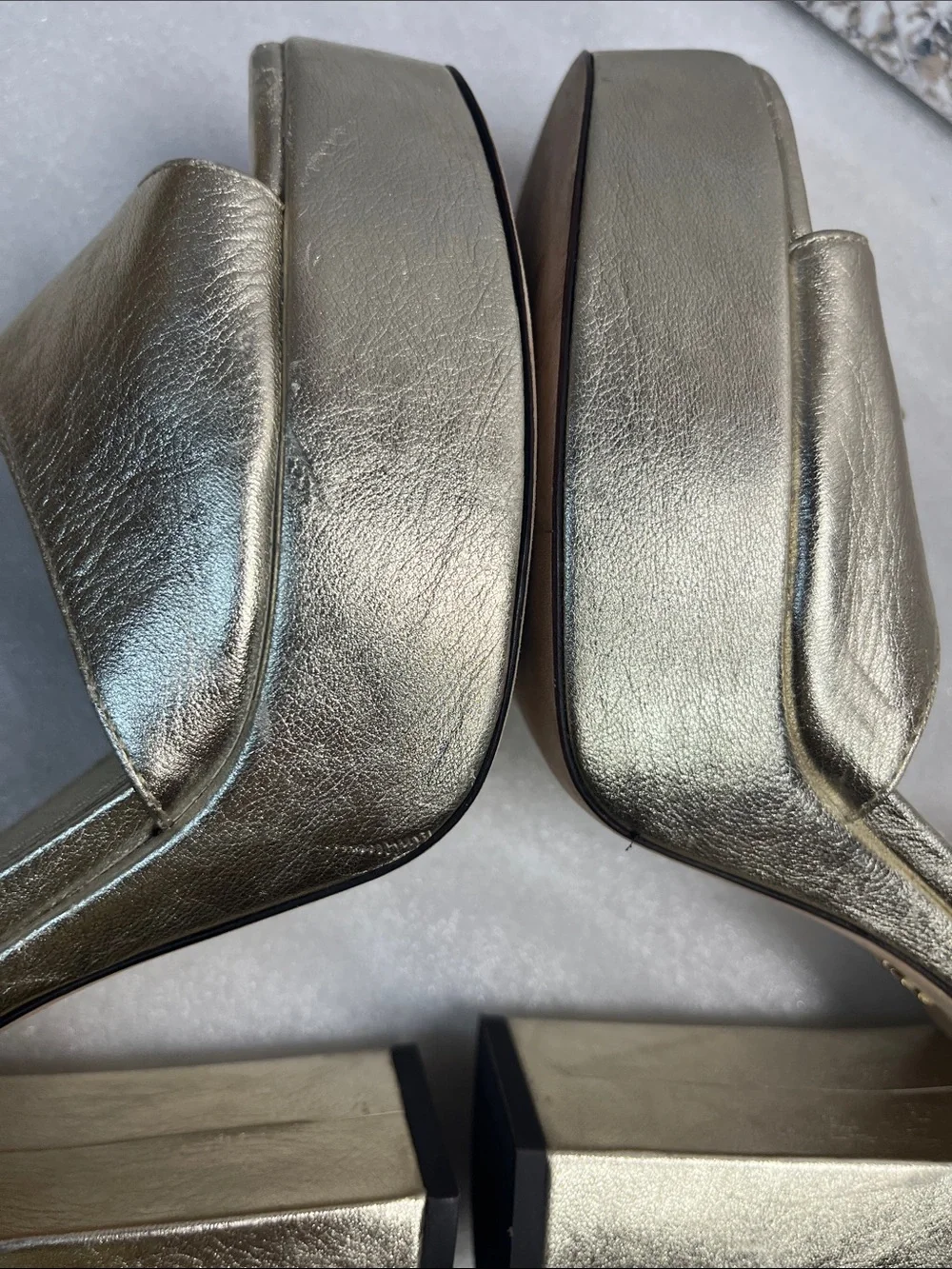 Tory Burch Metallic Gold Platform Sandals w/a Chunky Block Heel